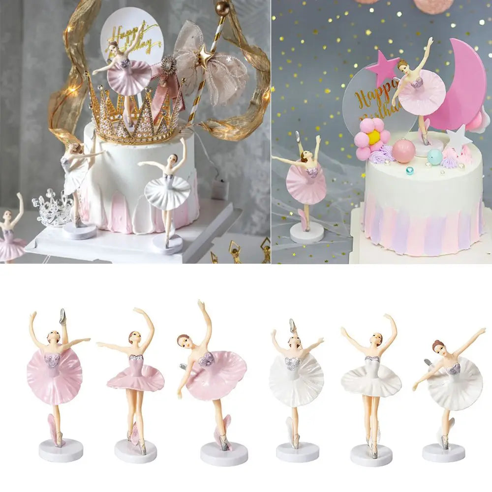 3Pcs Baby Shower Birthday Supplies Cake Decor Party Baking Girl Doll Cake Topper Cupcake Topper Ballet Girls Good Vibrations