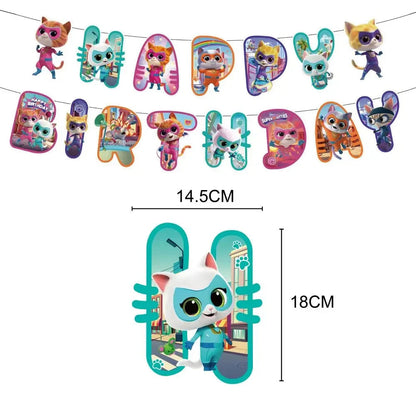 Cartoon Superkitties Birthday Party Decorations Balloons Disposable Tableware Set Paper Plates Banner for Baby Shower Kids Gifts Good Vibrations