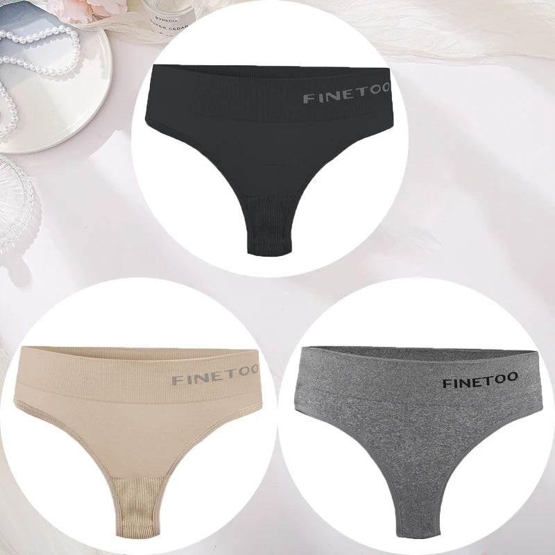 3PCS/Set Women's Panties Sexy Underwear FINETOO Large Size Thong Women Seamless Panties High Waist Girls Thongs M-2XL Good Vibrations