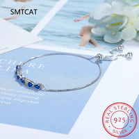 Pear Cut Blue Sapphire 925 Sterling Silver Bowknot Bracelet Adjustable for Women Statement Gemstone Jewelry Pulseiras De Prata Good Vibrations