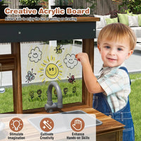 Mud Kitchen, Cedar Wood Outdoor Play Kitchen for Toddlers, Acrylic Board, Removable Sink, 4 Planting Cups, Kitchen Accessories, Good Vibrations
