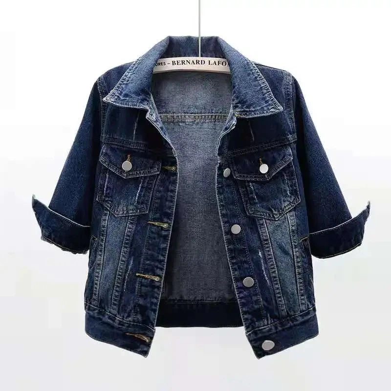2024 New Women Spring Autumn Denim Jacket Tops Pink Color Solid Short Multicolor Feminino Three Quarter Sleeve Jean Jacket Good Vibrations