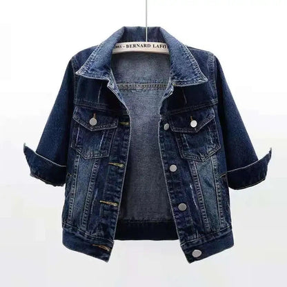 2024 New Women Spring Autumn Denim Jacket Tops Pink Color Solid Short Multicolor Feminino Three Quarter Sleeve Jean Jacket Good Vibrations