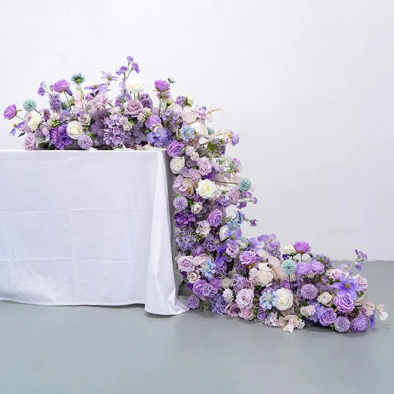Purple Flower Arrangement Wedding Table Decor Floral Runner Artificial Flowers Row Event Party Backdrop Prop Window Display prop Good Vibrations
