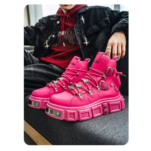 Boots For Man Fashion Rivet Leather Design Luxury Shoes Gothic Black Street Hip Hop punk Rock ankle boots Men Motorcycle shoes Good Vibrations