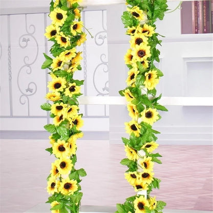 1/2/5pcs 260cm Artificial Yellow Sunflower Garland Flower Vine Wedding Floral Arch Decor Silk Good Vibrations