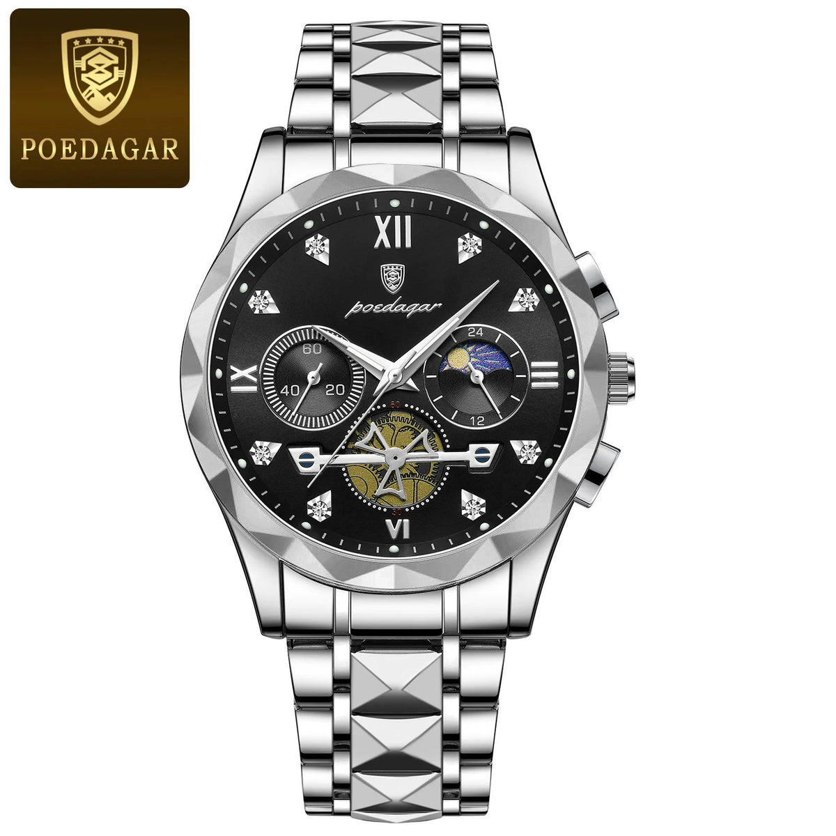 POEDAGAR Luxury Man Wristwatch Chronograph Waterproof Luminous Men Watch Stainless Steel High Quality Sport Men's Quartz Watches Good Vibrations