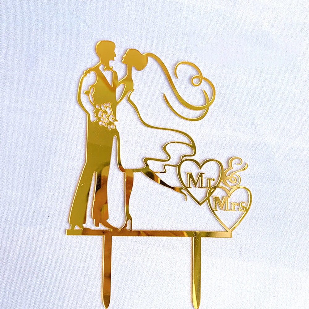 5pcs/1pc Ins Gold Black Mr&Mrs Wedding Cake Toppers for Valentine's Day Cake Toppers Wedding Party Cake Decoration supplies Good Vibrations