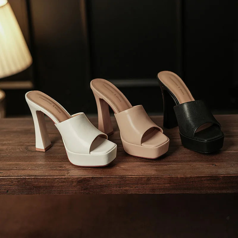 High heeled shoes for women 2026 new Korean version fashionable versatile half drag sandals for women Good Vibrations