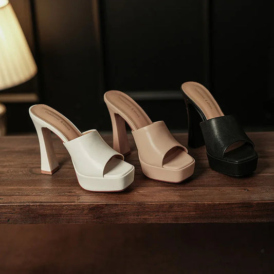 High heeled shoes for women 2026 new Korean version fashionable versatile half drag sandals for women Good Vibrations
