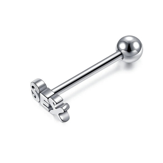 WKOUD 16G Tongue Percing Labret Bar Lip Ring Stainless Steel Sex Blasting Leveraged Tongue Rings Sexy Body Piercing Jewelry Good Vibrations