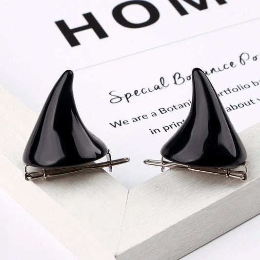 Pair of black small demon ox horn hairpins Halloween hair accessories clip for cosplay costume