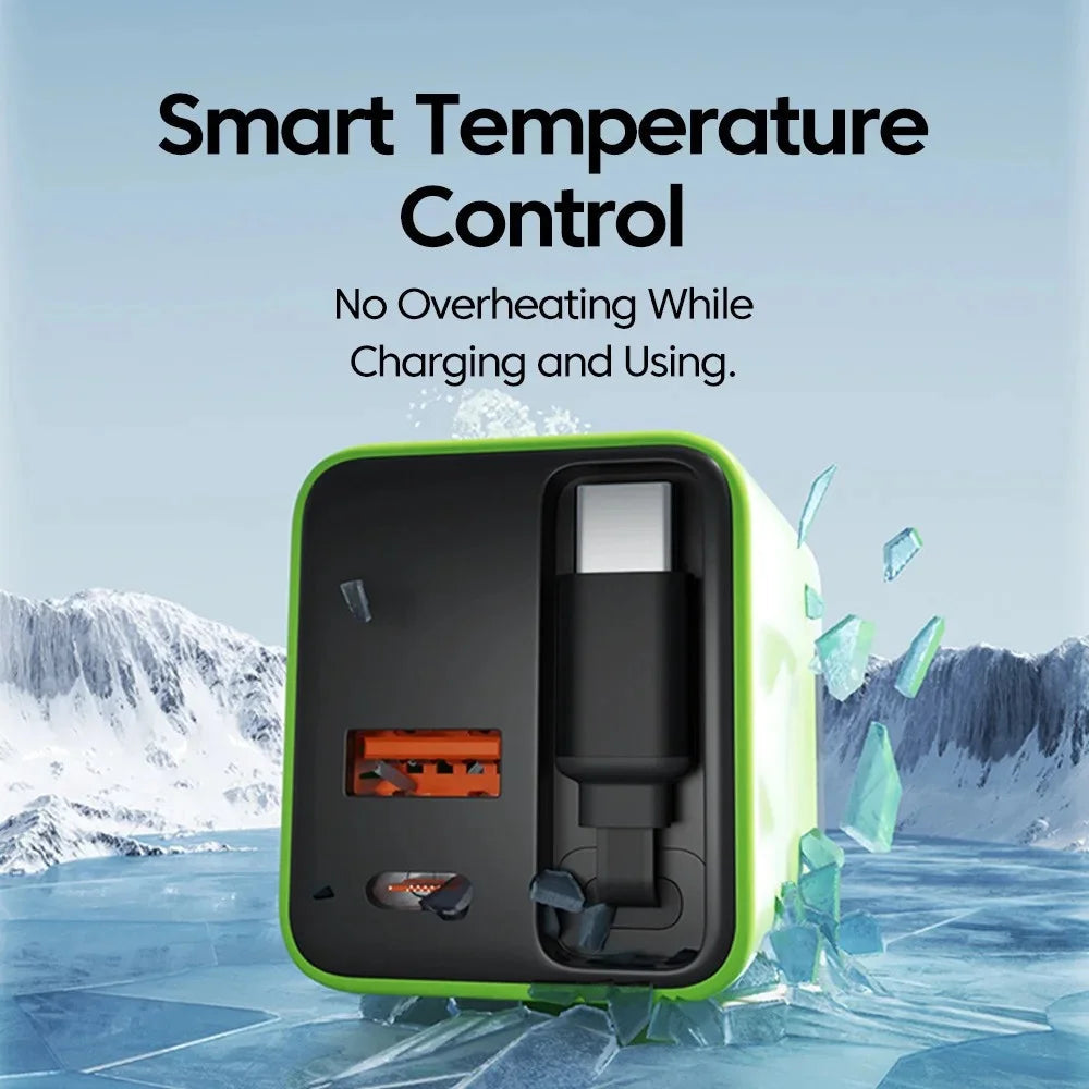 3 In 1 80W GaN Fast Charger Built-in Retractable Type-C Cable USB Type-C Charging Head For Universal USB Charging Power Adapter Good Vibrations