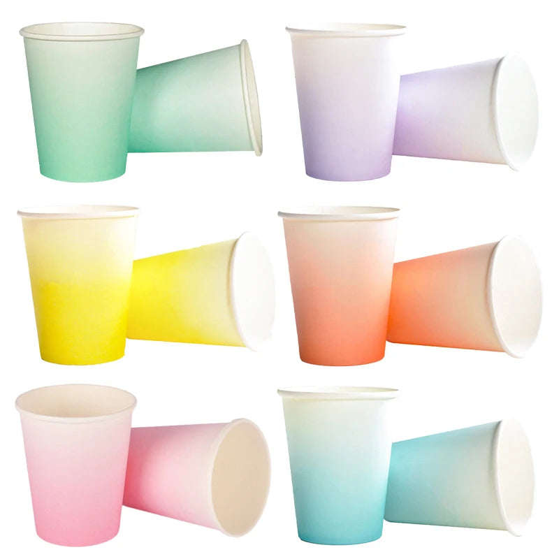 8pcs Gradient Color Disposable Paper Cups Juice Cups Baby Shower Kids Birthday Wedding Picnic Party Tableware DIY Decoration Good Vibrations