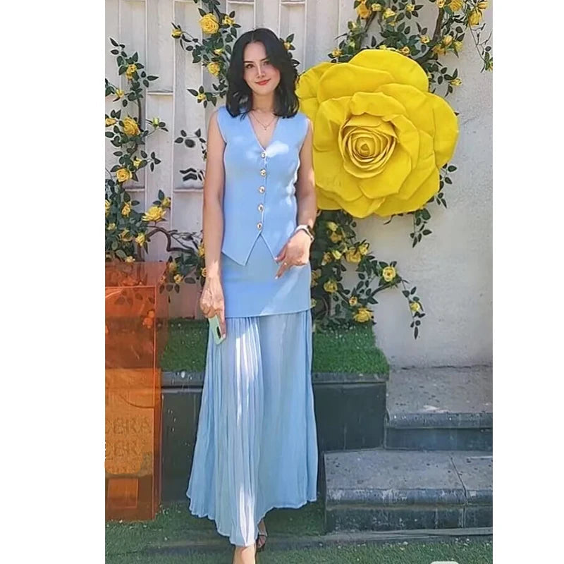 Summer Sets Women's 2025 New Elegant Holiday 2-piece Set Chic Elastic Slim Skirts Women's Sets Street Fashion Youth Suit Good Vibrations