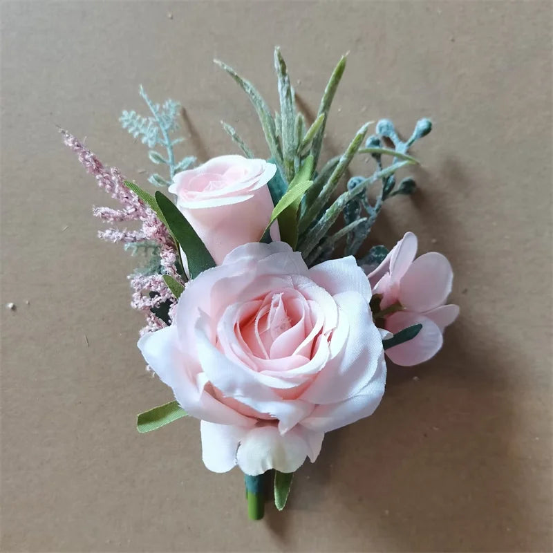 Boutonnieres Flowers Artificial White Roses Silk Ivory Corsage Buttonhole Groomsmen Boutonniere for Men Wedding Accessories Good Vibrations