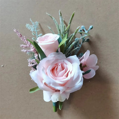 Boutonnieres Flowers Artificial White Roses Silk Ivory Corsage Buttonhole Groomsmen Boutonniere for Men Wedding Accessories Good Vibrations