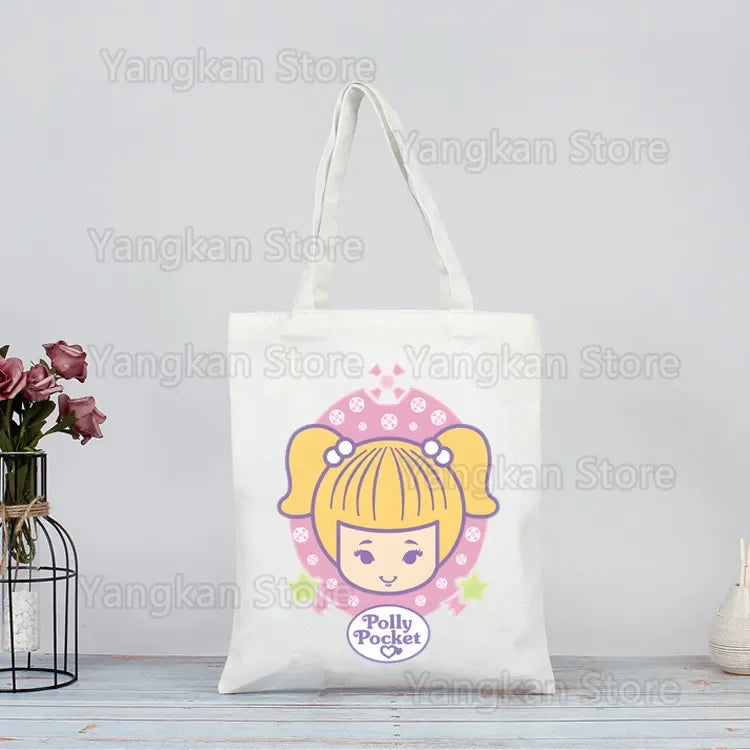 Polly Pocket Print Reusable Shopping Bag Bolsas De Tela Grocery Shopper Shopping Jute Bag Cotton Bag Jute Sacola Reciclaje Good Vibrations