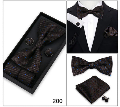 Bowtie For Men Set Gift Box Business Gift Fashion Bow Tie Pocket Square Cufflinks Set Bowtie 3pcs For Wedding Hanky Cravata Neck