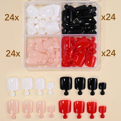 96Pcs/Box French Fake Toenails Butterfly/Flower Design Short Square  Press On Toenail Glossy Full Cover False Toe Nail Extension Good Vibrations