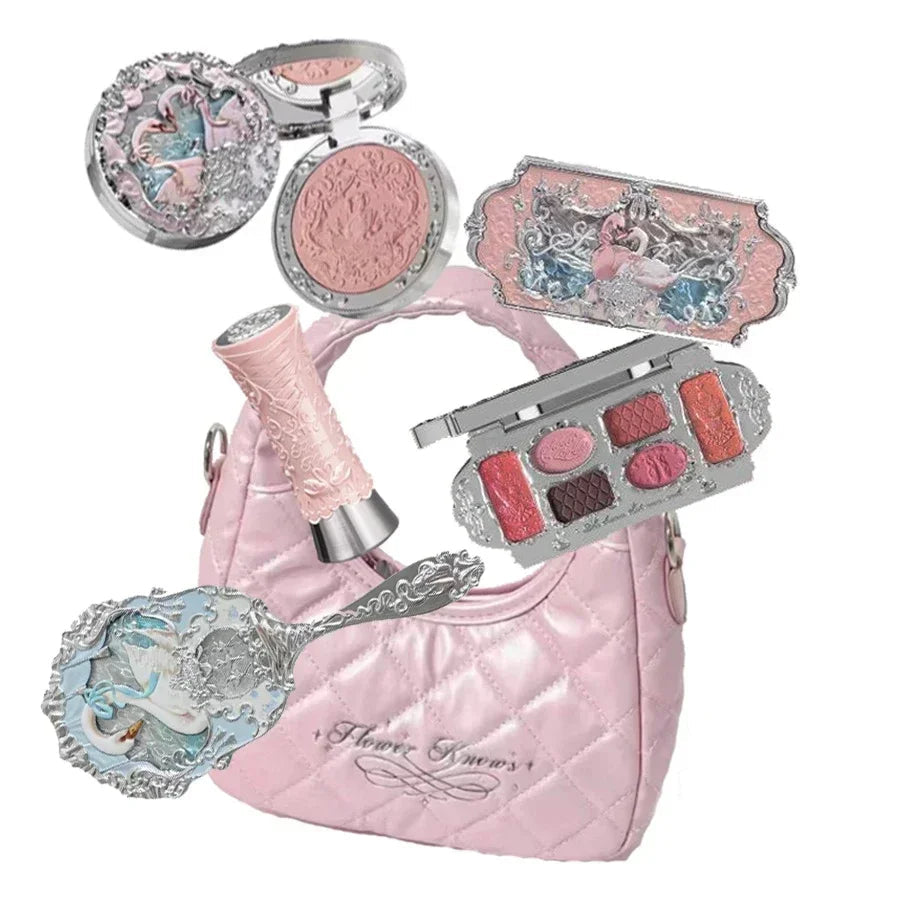 Makeup Set Flower Knows Swan Ballet Series Six Color Eyeshadow Palette Embossed Blusher Shine Lipstick Kit Maquiagem With Bag Good Vibrations