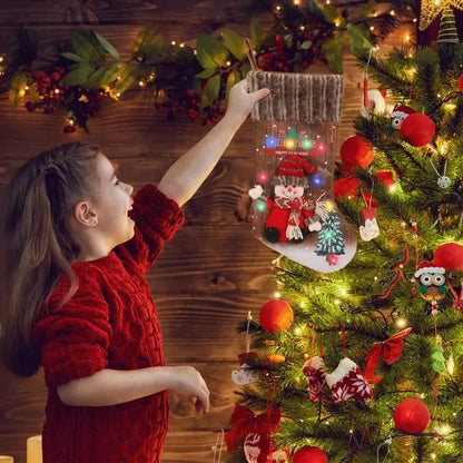 Christmas Stocking With Colorful Lights 18.11 Inches Cartoon Christmas Stocking Tree Ornaments Decoeative Stocking Pendants Good Vibrations