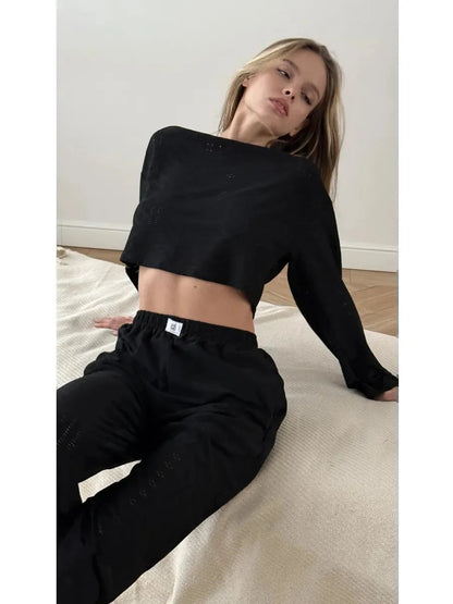 2025 Women's American Casual Wear Set - Fashionable, Simple, Loose-Fitting, Long-Sleeved, Long-Pants, Nightwear, Homewear Set Good Vibrations