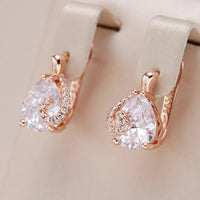 Kinel Hot Water Drop Natural Zircon Stud Earrings For Women 585 Rose Gold Color Bride Wedding Fashion Party Daily Fine Jewelry Good Vibrations