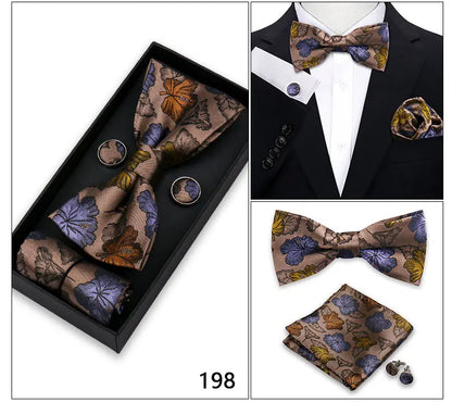Bowtie For Men Set Gift Box Business Gift Fashion Bow Tie Pocket Square Cufflinks Set Bowtie 3pcs For Wedding Hanky Cravata Neck