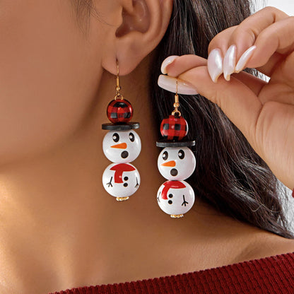 Cartoon Wooden Snowman Dangle Earrings For Women Wear A Hat Cute Santa Claus Wood Beads Earring Christmas Party New Year Gifts Good Vibrations