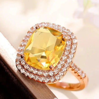 Elegant Yellow Water Drop Shaped Crystal Rhinestone Zircon Ladies Ring for Women Party Wedding Engagement Jewelry Size 6-10 Good Vibrations