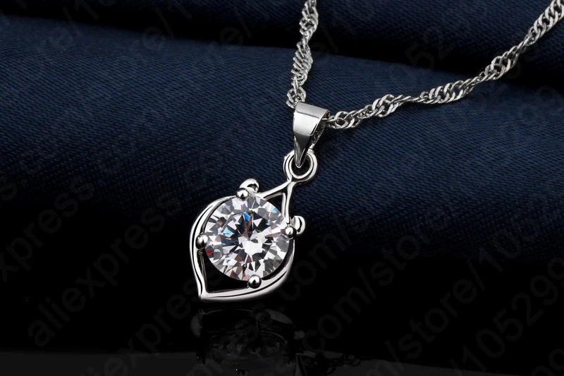 Charming Luxury Elegant Rhinestone Pendant Jewelry Set Include 925 Sterling Silver Necklace/Earring Sets Good Vibrations