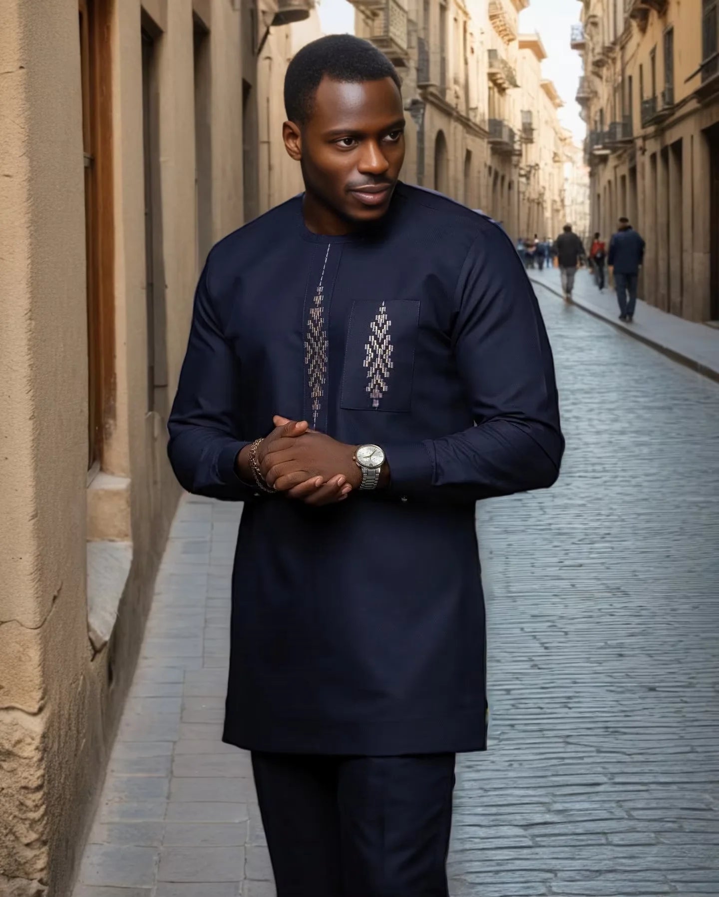 New Dashiki Luxury Full Set Men's Set Round Neck Embroidered Men's Set African Traditional Two Piece Set Men's Full Set Suit Good Vibrations