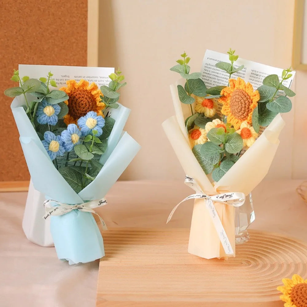 Artificial Flower Crochet Bouquet Handmade Eternal Flower Sunflower Daisy Bouquet Anniversary Mothers Day Birthday Gift Good Vibrations