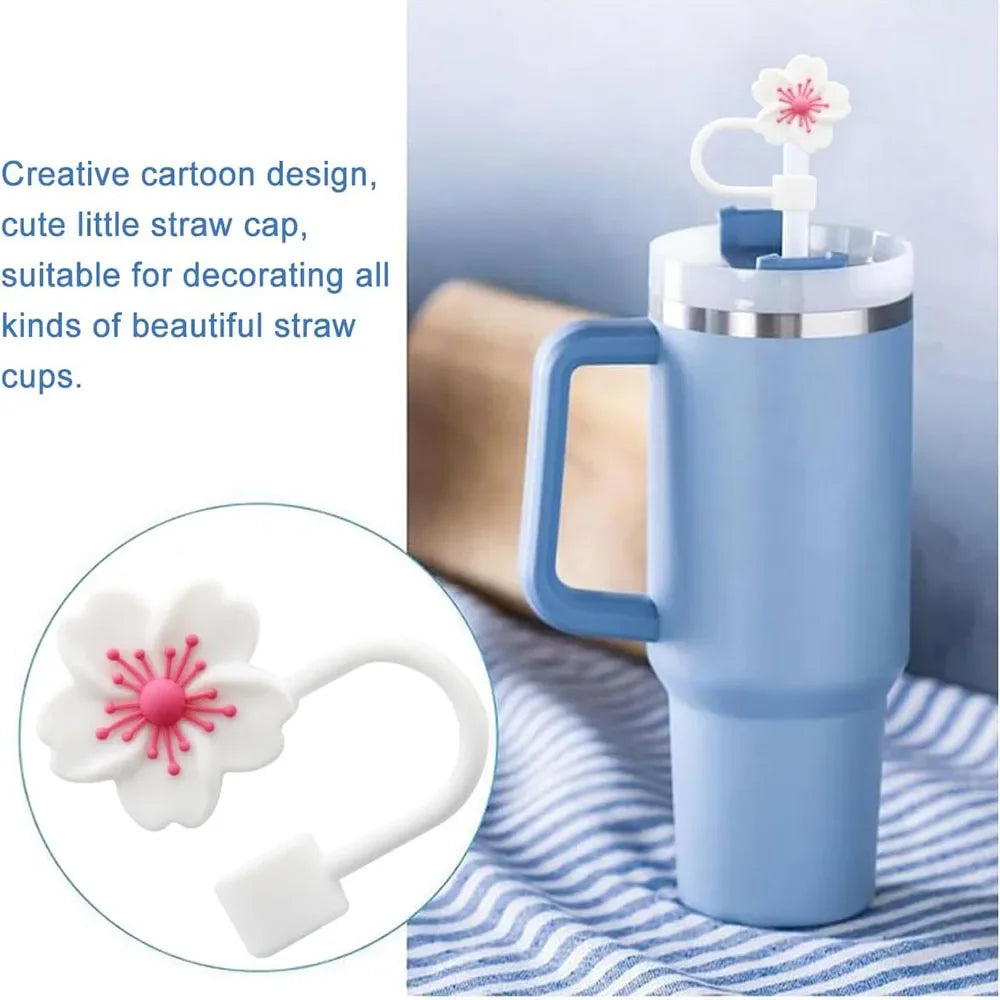 2pcs Straw Cover Cap for Stanley Cup Accessories,Lids Flowers Tip Covers Silicone Straw Topper 10mm Reusable Straw Tips Good Vibrations