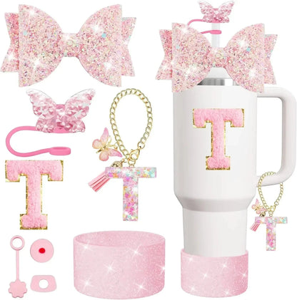 8PCS Cup Accessories Set for Stanley Cup 30 40oz Tumbler Straw Topper Cover Cap Boot,Spill Proof Stopper Charm Initials Sticker Good Vibrations