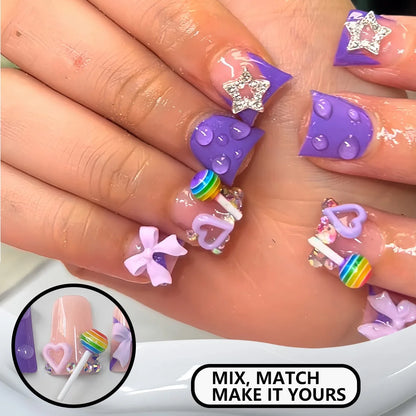 24pcs Nude Pink Sweet Fake Nails Short Duckbill Leopard Print French False Nails With 3D Bowknots Butterfly Cherry Press On Nail Good Vibrations