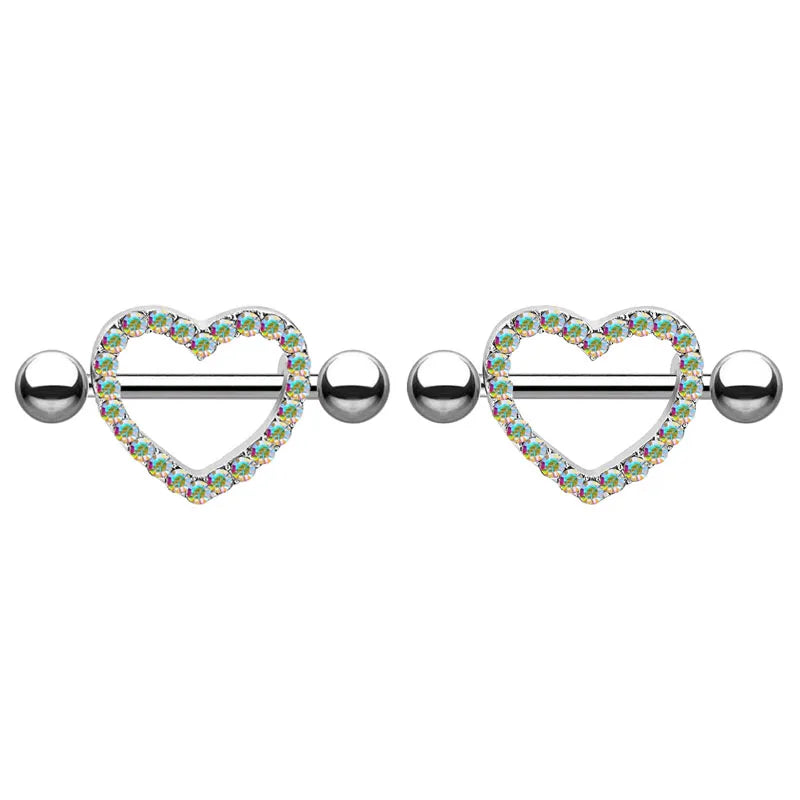 2pcs Both Sides Screwed Heart Nipple Ring for Women Girls 14G Stainless Blue Pink Zircon Sexy Nipple piercing nombril Nipple Bar Good Vibrations