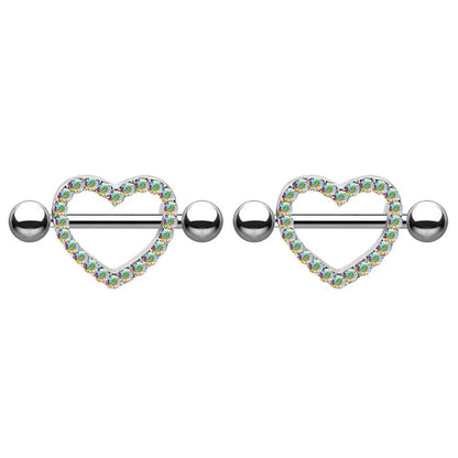 2pcs Both Sides Screwed Heart Nipple Ring for Women Girls 14G Stainless Blue Pink Zircon Sexy Nipple piercing nombril Nipple Bar Good Vibrations