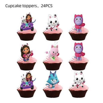 Gabby Doll House Birthday Party Decoration Cat Cutlery Cup Plate Stickers Baby Shower Children's Party Balloon DIY Toy Supplies Good Vibrations