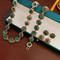 Rhinestone Green Circle Flower Necklace for Women Medieval Vintage Bracelet French Luxury Dainty Earrings Jewelry Sets Wholesale Good Vibrations Adult Super Store