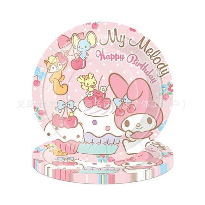 Sanrio Melody Themed Children's Birthday Party Decoration Disposable Paper Tray Tissue Tablecloth Set Party Props And Decoration Good Vibrations