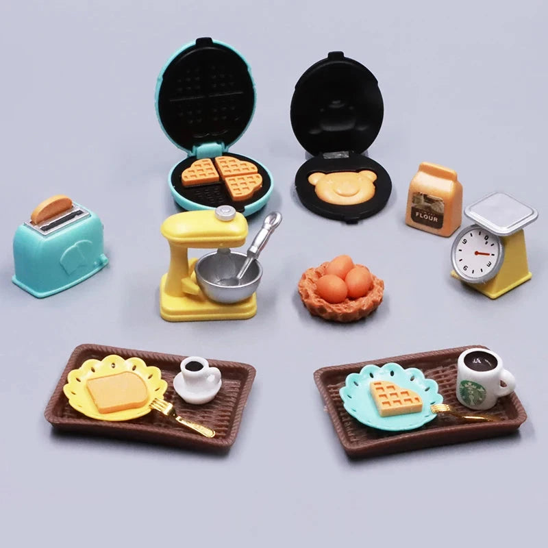 DIY Dollhouse Bear Biscuits 1/12 Miniature Furniture Toaster Oven Mixer Electronic Scale Model Set Kitchen Toys For Girl Gift Good Vibrations