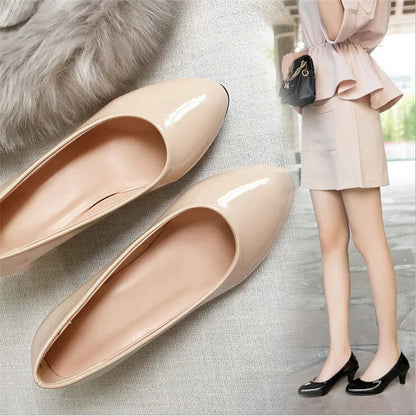 Shoes Ladies Pumps Medium Heel Nude Sexy High Heels Weeding Shoes Women Office Work White Pumps Party Shoes Good Vibrations