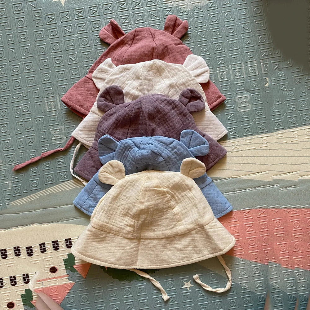 Hot Sell Soft Cotton Baby Bucket Hat Cute Ear Baby Girl Boys Hat Summer Autumn Kids Sun Panama Hat Outdoor Caps For 3-12 Months Good Vibrations