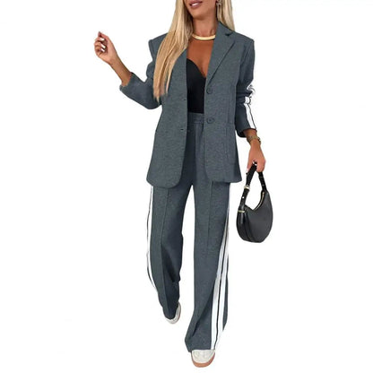 2 Piece Set Women Outfit Winter Fall Fashion V neck Long Sleeve Coat Elegant Straight Leg Pant Set Women Sports Clothing Good Vibrations