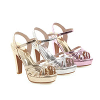 Big Size Gold Wedding Women Platform Sandals High Chunky Heels Pink Mirror PU Sexy Casual Party Lady Ankle Strap Gladiator Shoes Good Vibrations