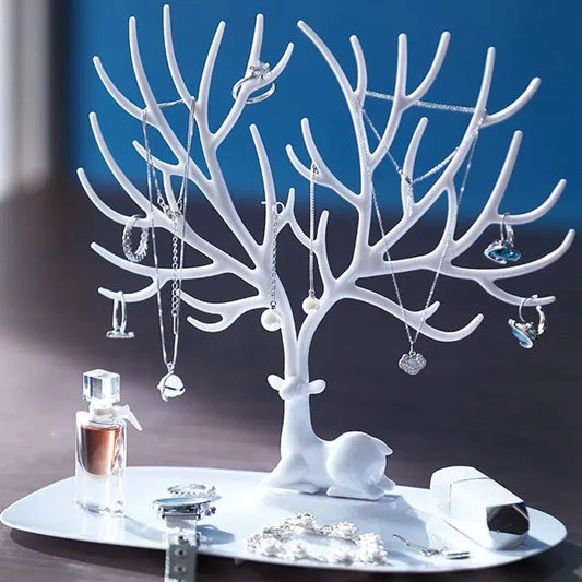 Jewelry Display Stand Tray Tree Storage Racks Earrings Necklaces Rings Jewelry Boxes Case Desktop Organizer Holder Make Up Decor Good Vibrations