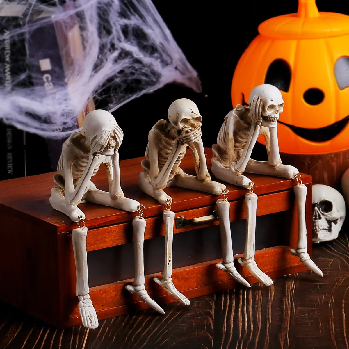 Halloween Human-shaped Skeleton Resin Skeleton Skeleton Haunted House Horror Props Family Halloween Atmosphere Decoration Good Vibrations