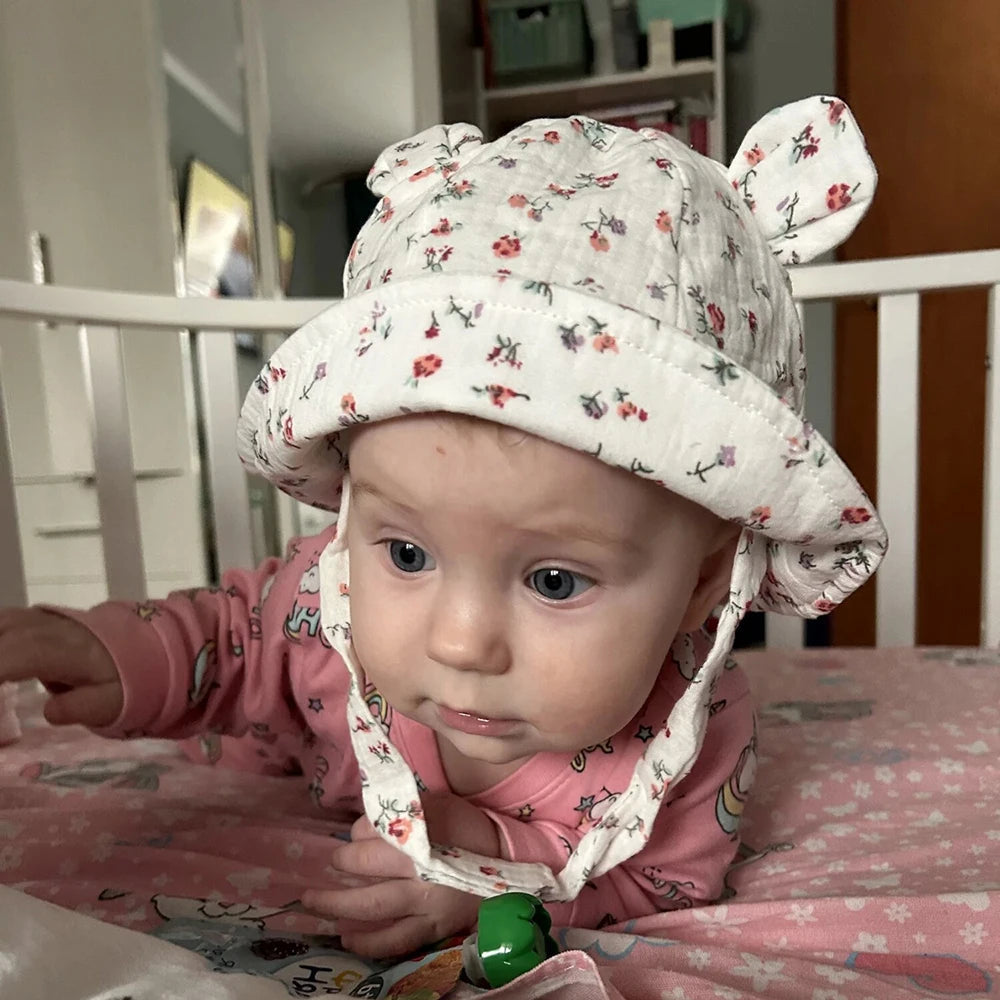 Hot Sell Soft Cotton Baby Bucket Hat Cute Ear Baby Girl Boys Hat Summer Autumn Kids Sun Panama Hat Outdoor Caps For 3-12 Months Good Vibrations